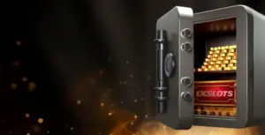 Изображение открытого сейфа, наполненного золотом и промокодами, рекламирующее бонус на выходные в Joycasino.